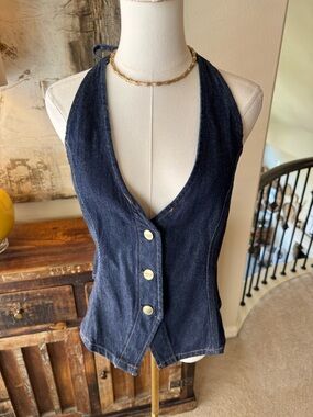 NWT American Eagle Outfitters Dark Blue Denim Halter Vest- size L